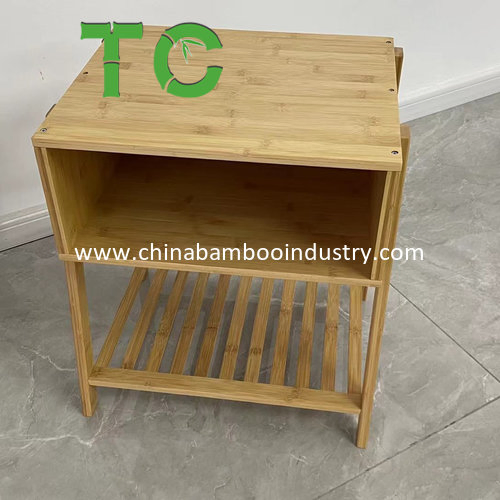 Mesa Lateral de Bambu Natural com Armazenamento Aberto e Prateleira