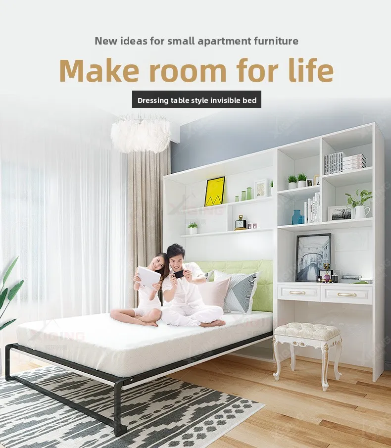 Camas Murphy de pernas sólidas, prontas para uso, com acessórios de estrutura de cama, design invisível