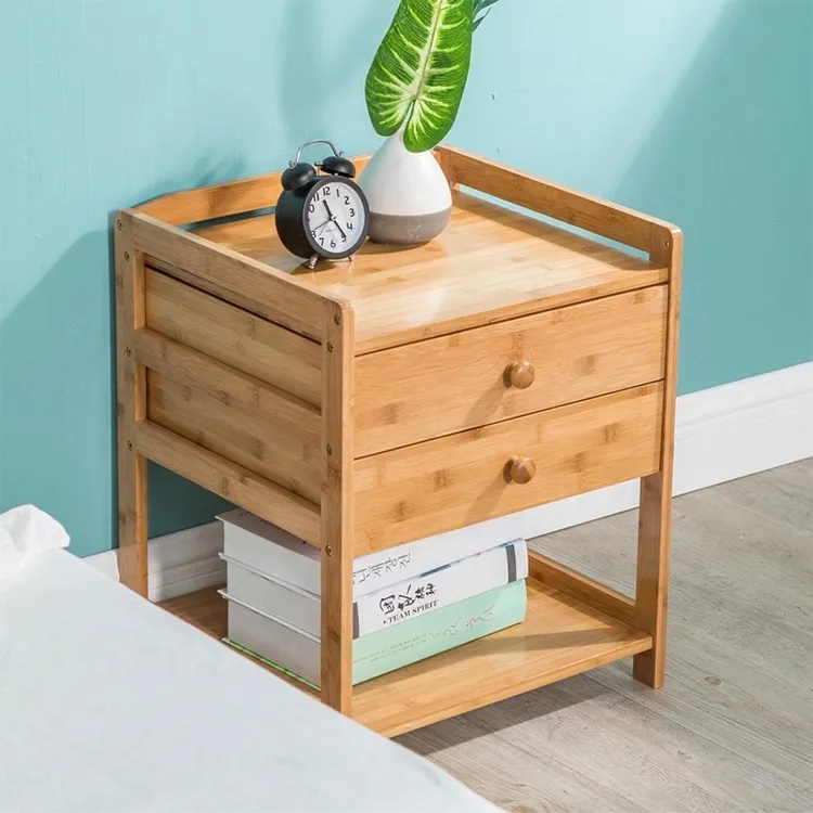 Mesa de Cabeceira de Bambu Armário de Armazenamento Mesa de Final de Sala de Estar Armário de Armazenamento Criado-Mudo de Bambu
