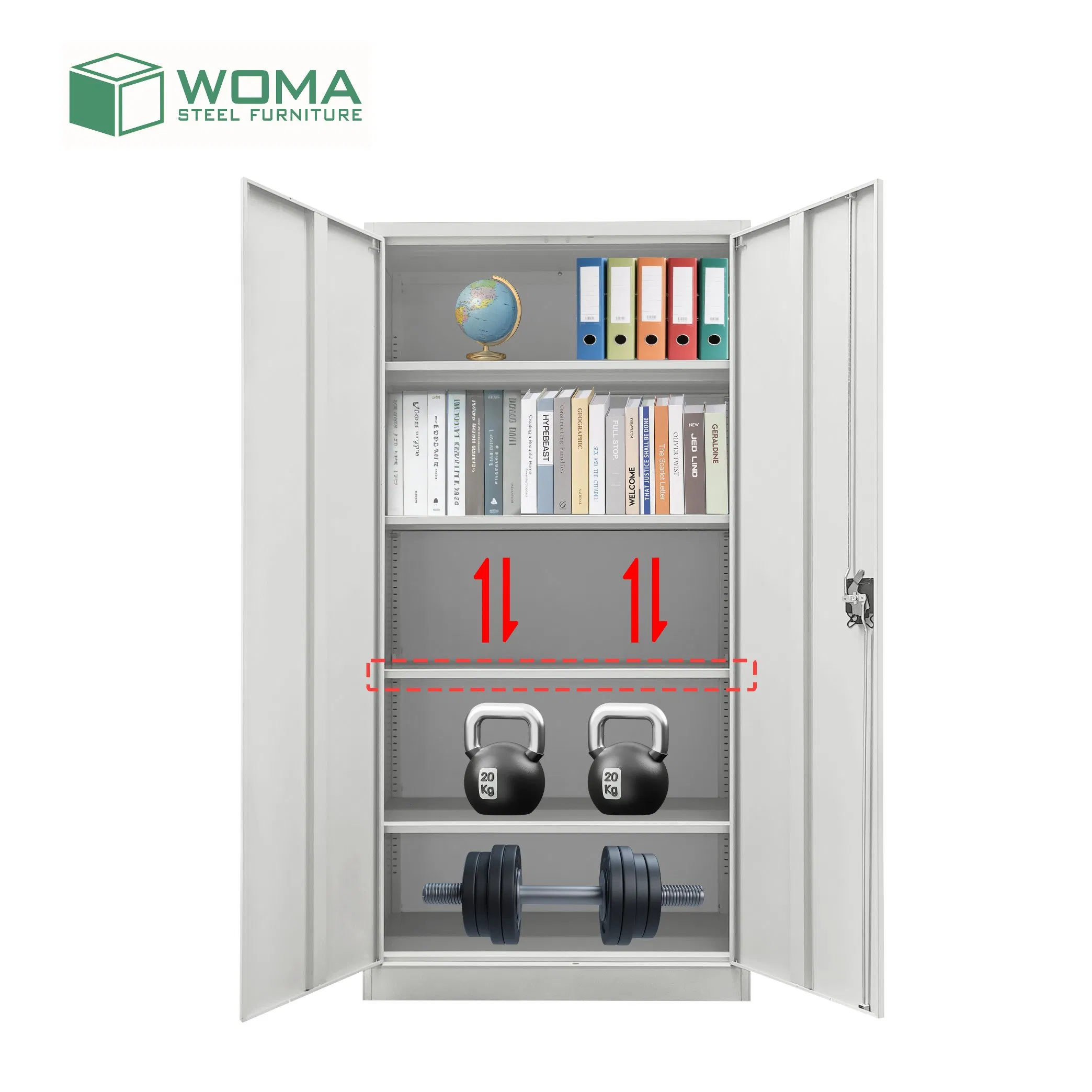 2-Door Armário de Metal para Armazenamento de Garagem, Gabinete de Arquivo para Escritório, Móvel de Aço para Documentos