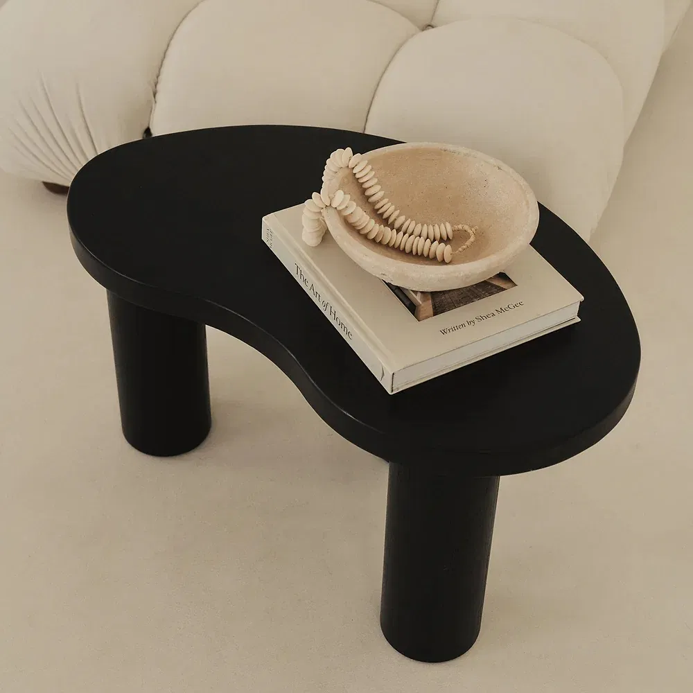 Mesa de Café Irregular em Madeira Preta com Folheado, Tamanhos Pequeno, Médio e Grande, Mesa de Chá Contemporânea para Sala de Estar, Mesa Lateral Moderna para Sofá