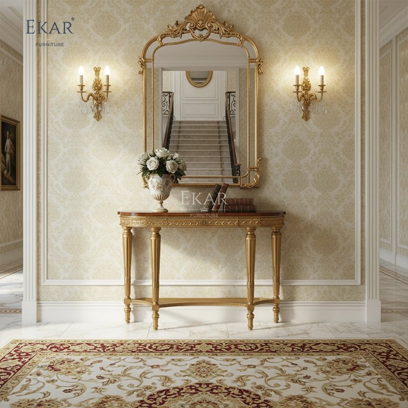 Mesa Console de Madeira Dourada Ekar Furniture Sovereign Heritage - Decoração Clássica de Luxo para Entrada