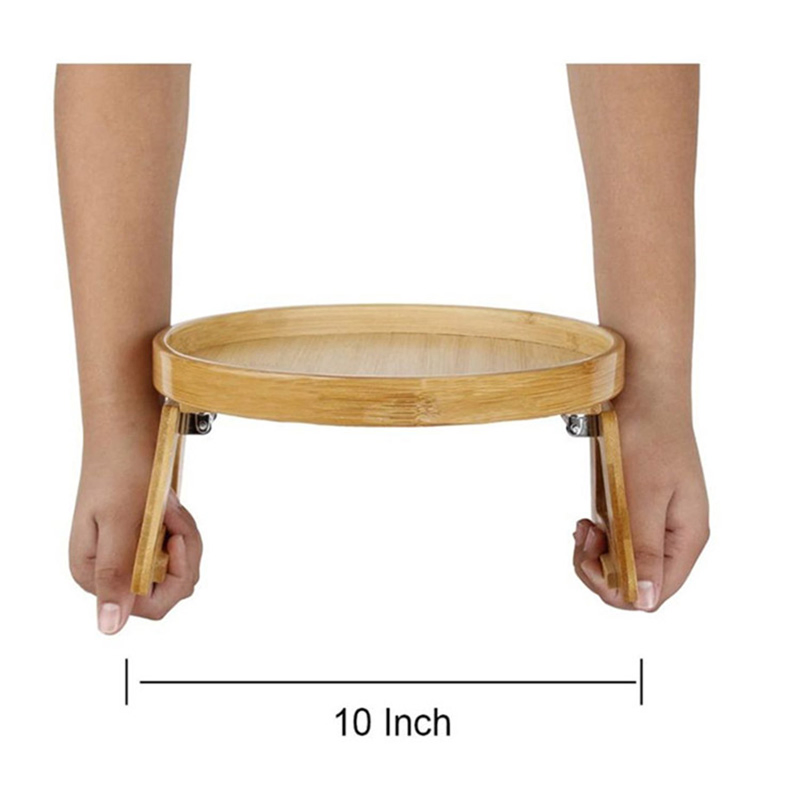 Bandeja de Braço de Sofá de Madeira de Bambu Dobrável, Mesa Lateral Clip-on para Chá, Lanches e Bebidas, Bandeja com Clip Personalizável para Sala de Estar