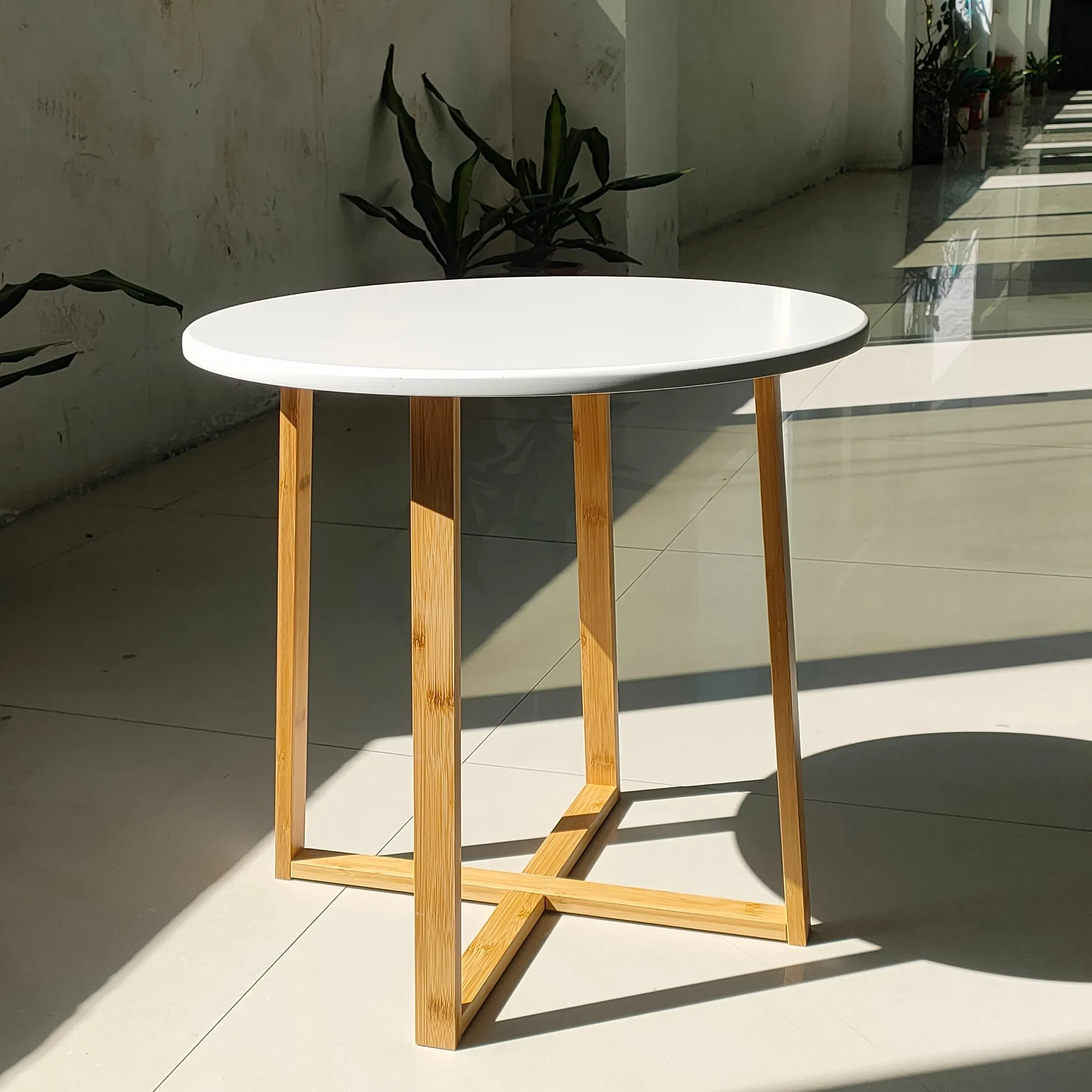 Quarto Atacado redondo de bambu branco de madeira moderno lado Sofá Mesa de café de fim de chá
