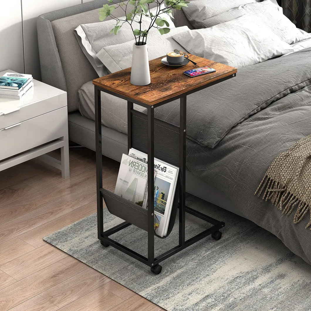 Mesa de Café Lateral Moderna de Metal Redonda com Rattan e Bambu Móveis para Casa Pequena Jardim Mesas de Chá Mesa de Cabeceira