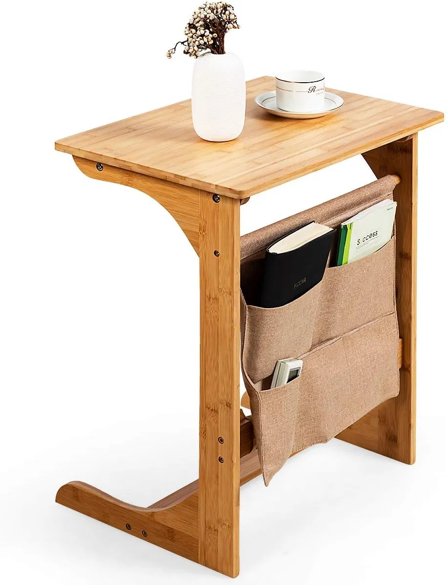 Mesa Lateral de Sofá C em Bambu Multifuncional para Quarto
