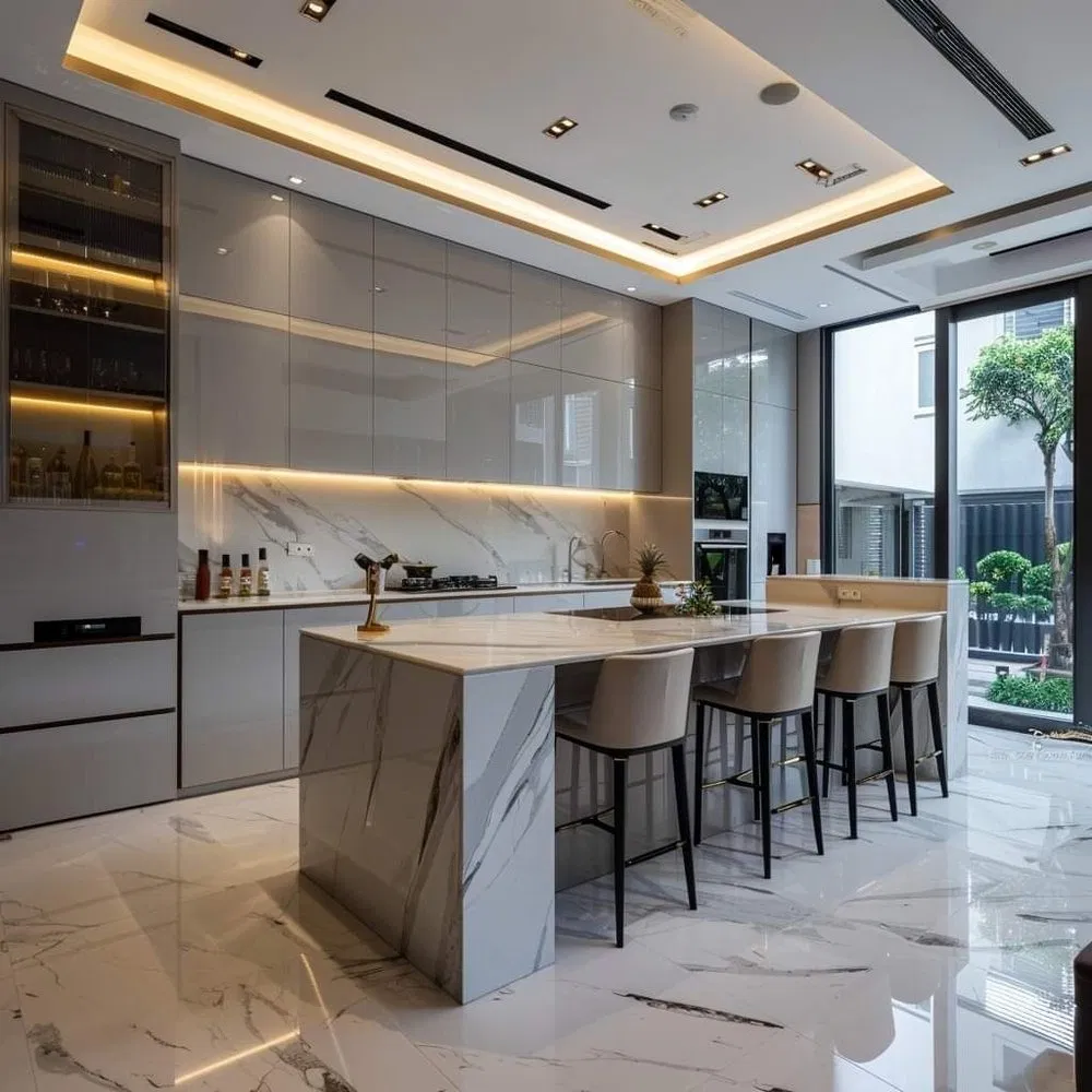 Conjunto Completo de Armários Personalizáveis e Soluções de Armazenamento Design de Cozinha de Ilha Luxuosa Armário Modular de Cozinha com Ilha para Uso em Vila ou Apartamento