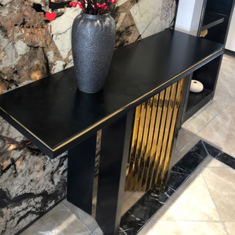 Mesa de Consola de Madeira Sólida Xijiayi para Hall de Entrada com Bordas de Metal para Lobby
