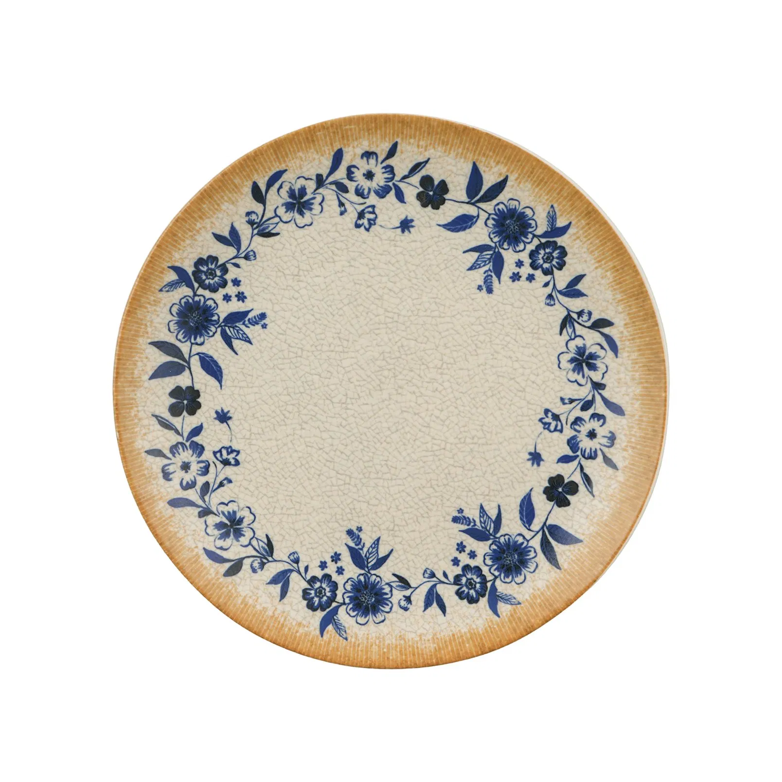 24PCS Conjunto de Louça de Cerâmica Impressa Digital com Estampa Floral Azul Rústica, Pratos e Tigelas com Efeito de Esmalte Craquelado, Utensílios de Mesa