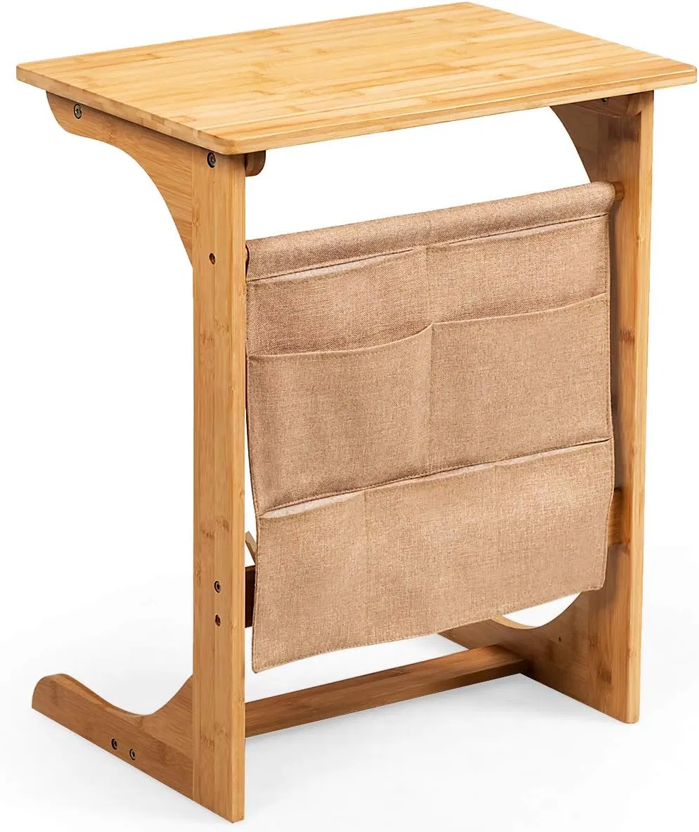 Mesa Lateral de Sofá C em Bambu Multifuncional para Quarto