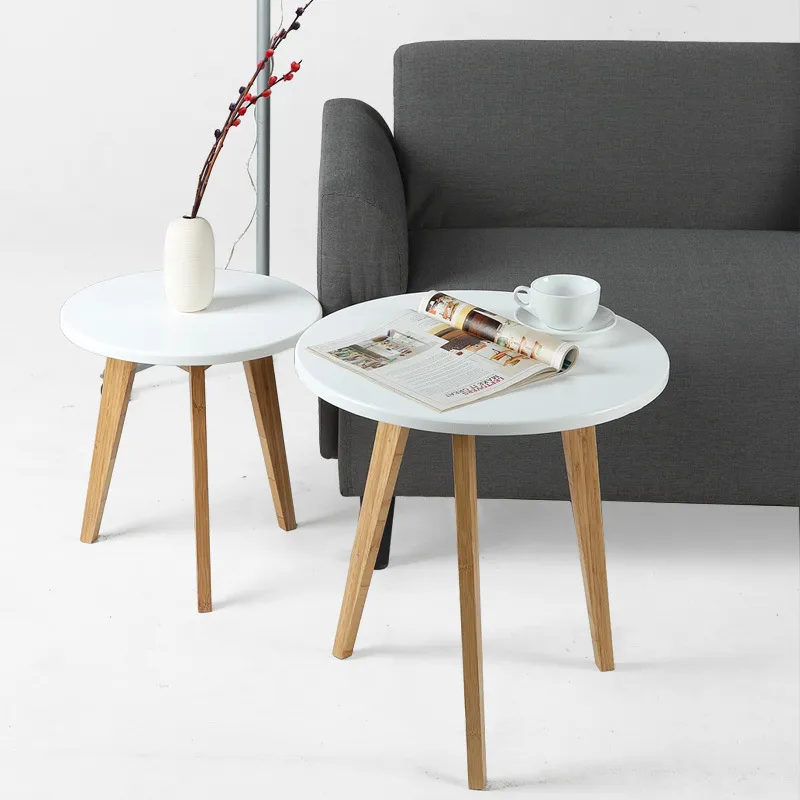 Mesa Lateral de Bambu com Pé para Sala de Estar Moderna e Simples