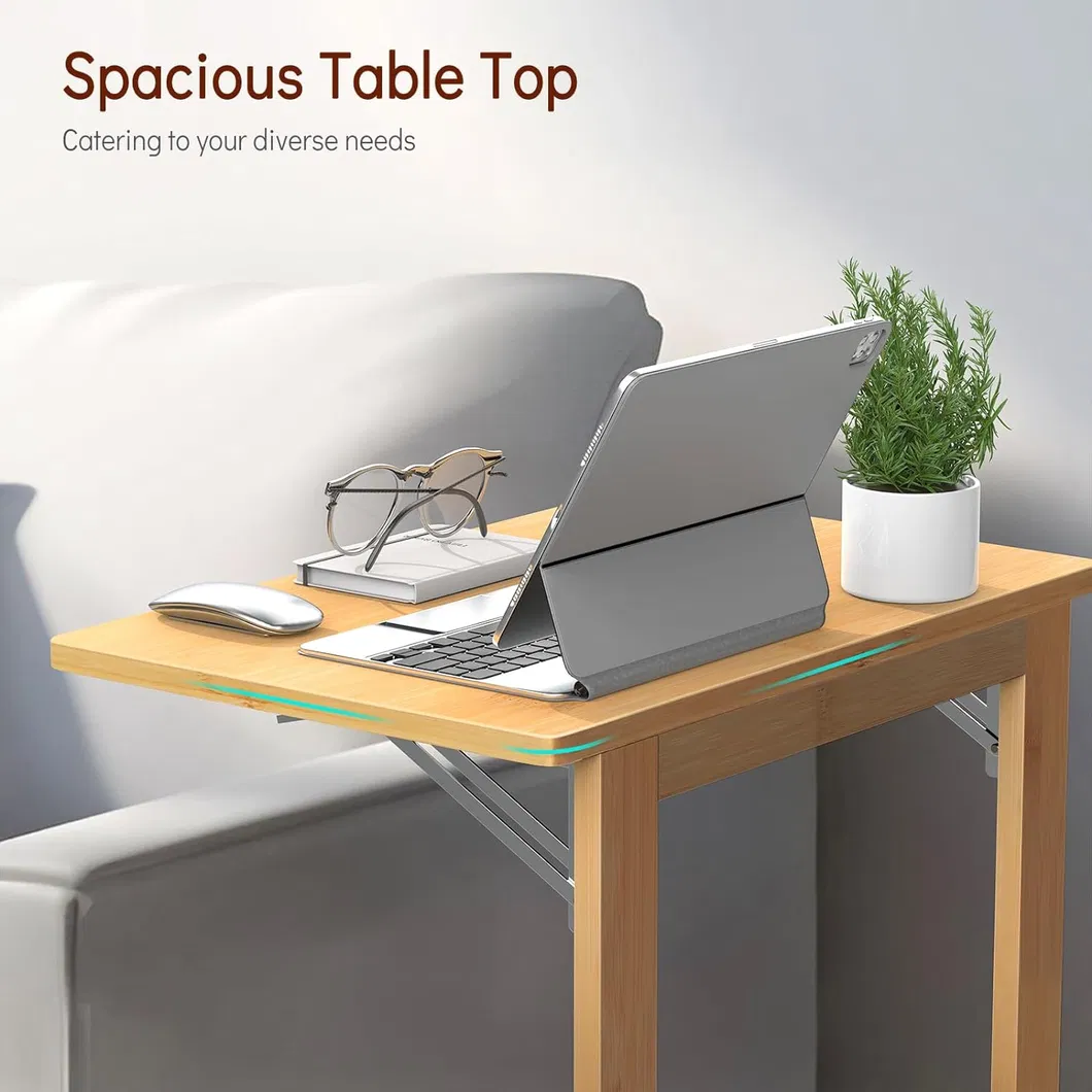 Mesa de Computador Portátil de Bambu para Sofá Lateral Mesa de Chá