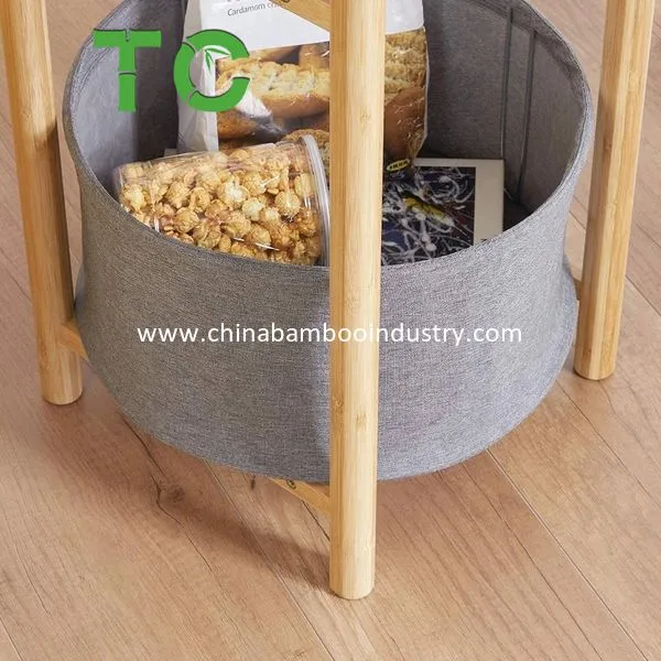Mesa de Canto Redonda de Bambu Atacado com Cesta de Armazenamento Removível Mesa de Café Mesa Lateral Mesa de Sofá Mesa de Cama