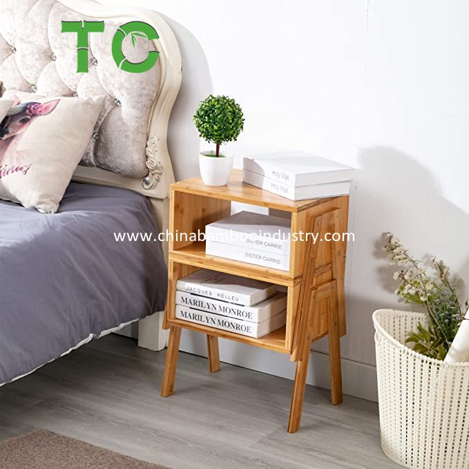 Mesa Lateral Empilhável de Bambu Natural para Atacado, Mesa de Cabeceira, Mesa de Sala de Estar, Criado-Mudo