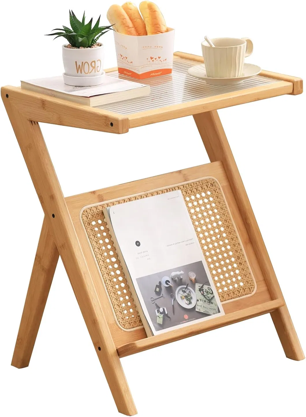 Mesa de cabeceira grande, mesa de armazenamento, mesa de café pequena, feitas de bambu para quarto e sala de estar