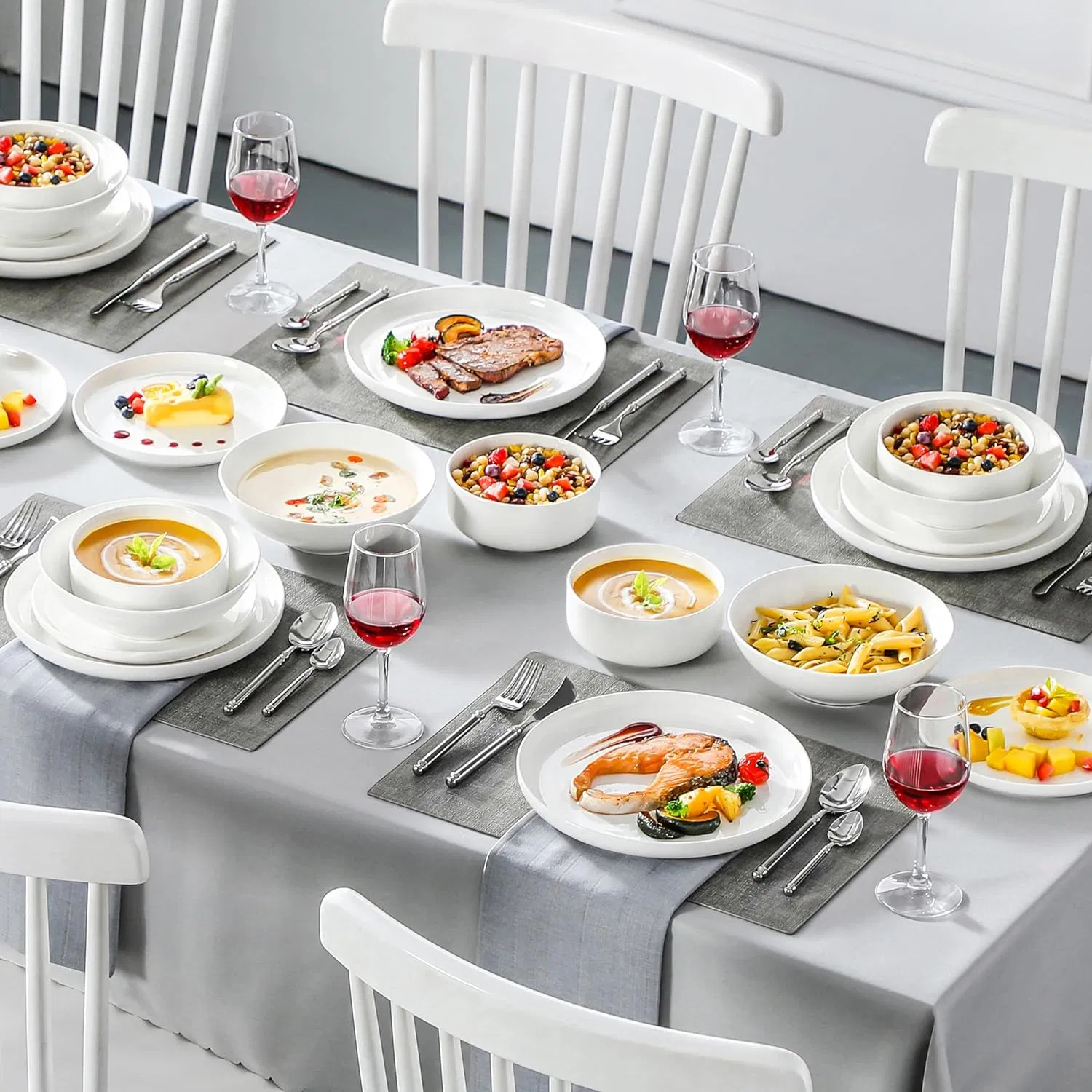 Conjunto de Jantar de Luxo Branco Saudável e Ecológico, Livre de Chumbo e Cádmio 24PCS Utensílios de Jantar, Porcelana, Cerâmica, Louça, Crockery, Utensílios de Mesa, OEM e ODM, Decalque