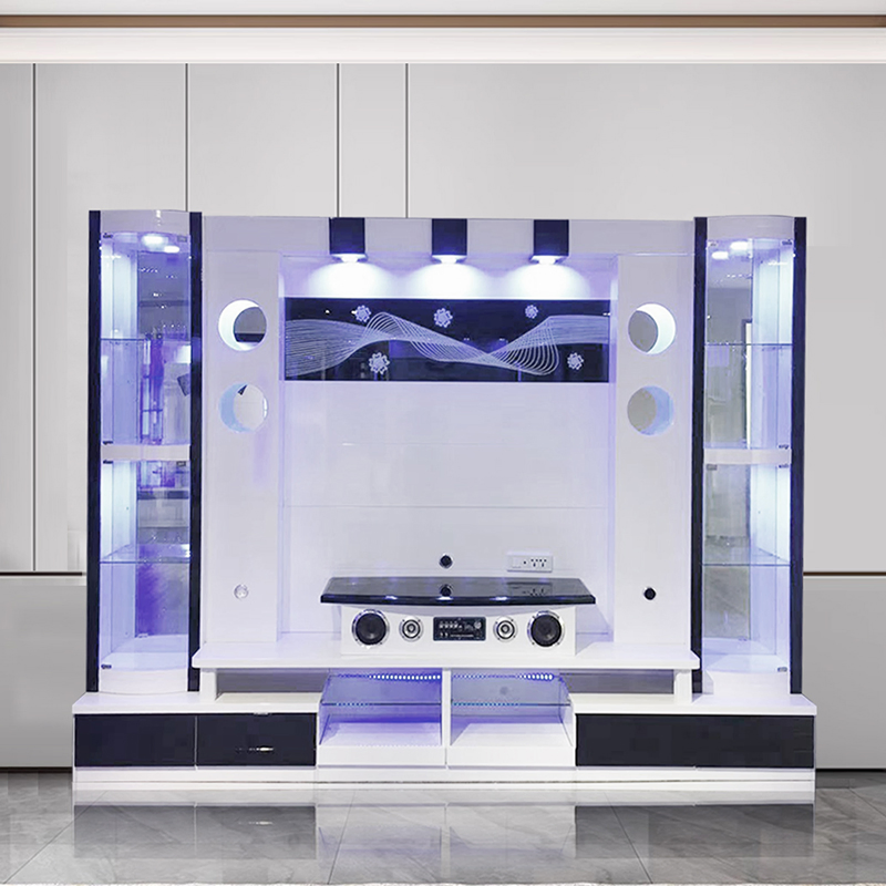 Armário de TV moderno de madeira montado na parede, móvel console para sala de estar, exibição em vidro, suporte para TV de madeira sólida