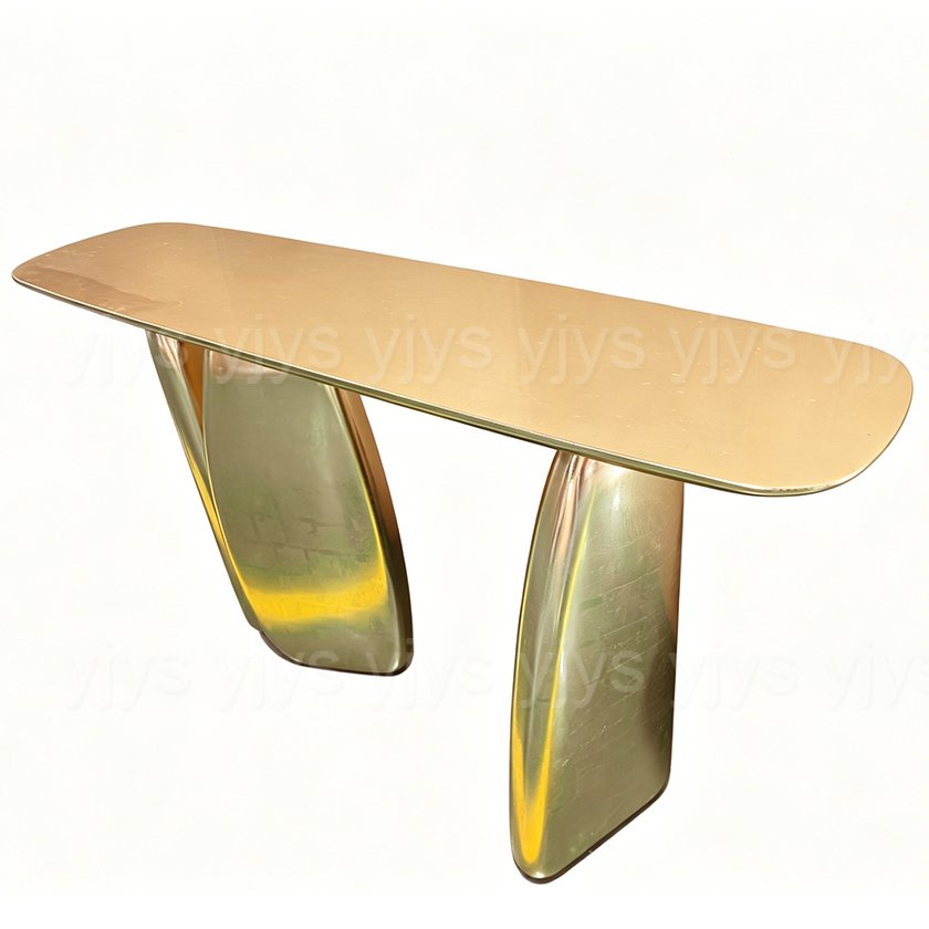 Mesa de Consola em Folha de Ouro de Designer Italiano, Mesa de Acento Moderna em Madeira Sólida para Entrada, Mesa de Luxo para Hall de Entrada