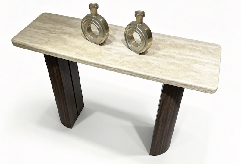 Contemporary Round Walnut Wood Console Table for Elegant Entryway Decor