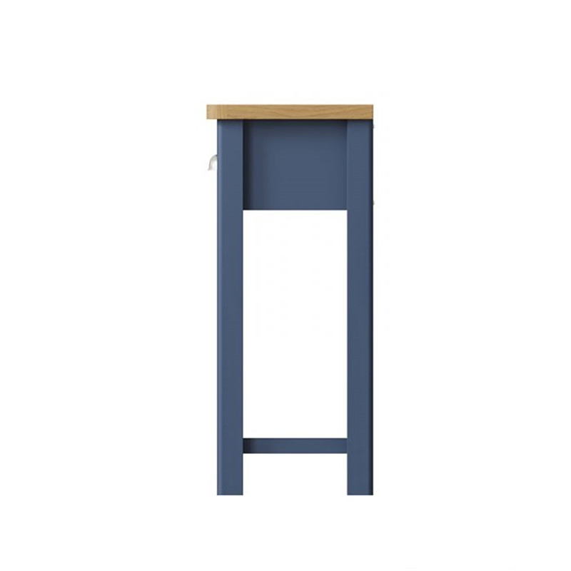 Mesa de Consola de Madeira Pintada Azul para Corredor com Entrada Estreita, Tampo de Carvalho, com 2 Gavetas de Armazenamento e Prateleira