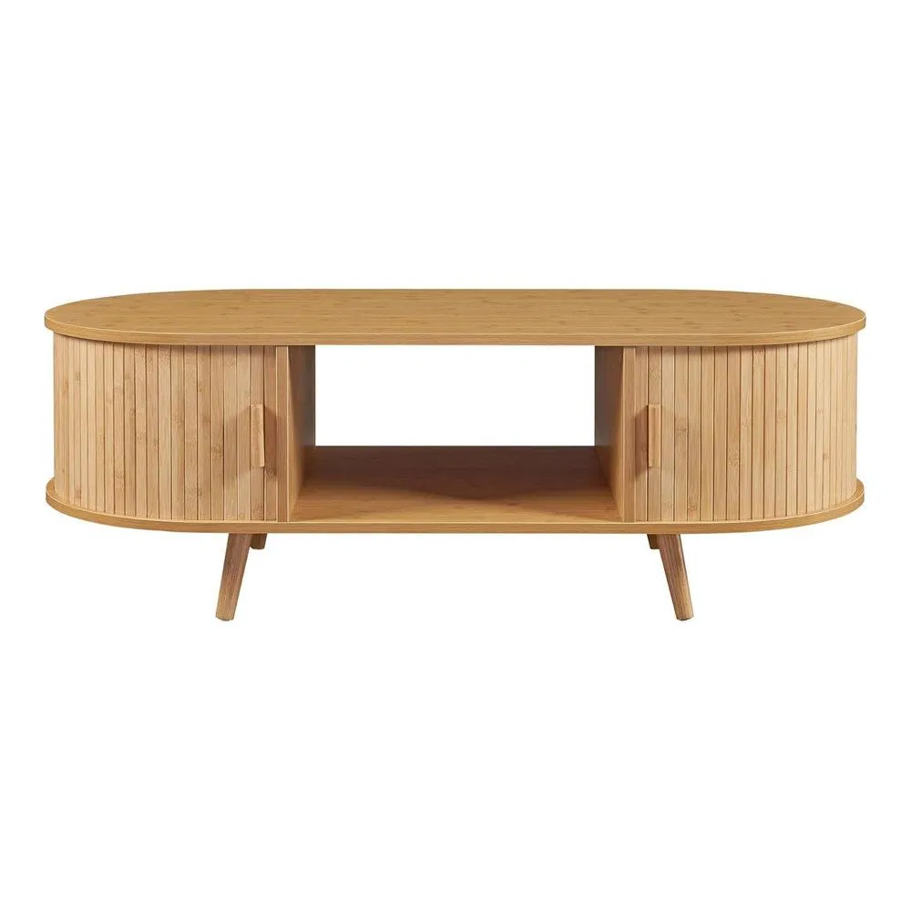 Mesa de Centro Redonda Oval de Madeira para Sala de Estar Mobiliário Moderno Mesa de Café Inteligente
