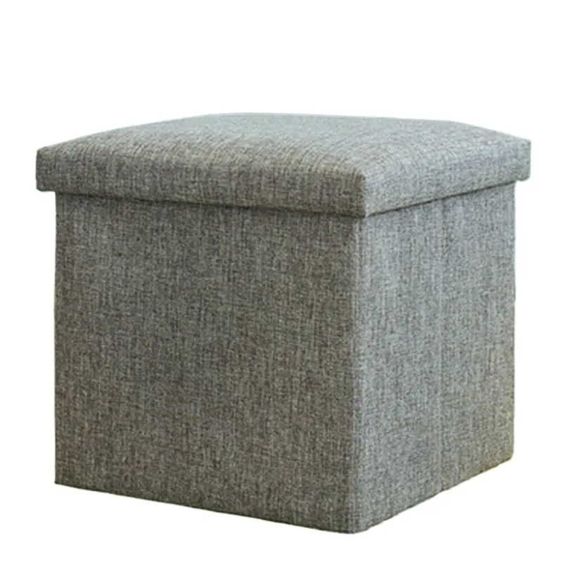 Pufe promocional multifuncional cinza dobrável com armazenamento e assento acolchoado para decoração