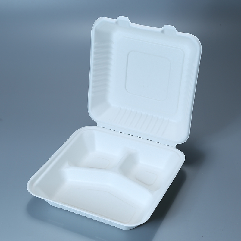 Recipiente de Alimentos de Pulpas de Cana-de-Açúcar Compartmentalizado Biodegradável Descartável Compostável 3 Utensílios de Mesa