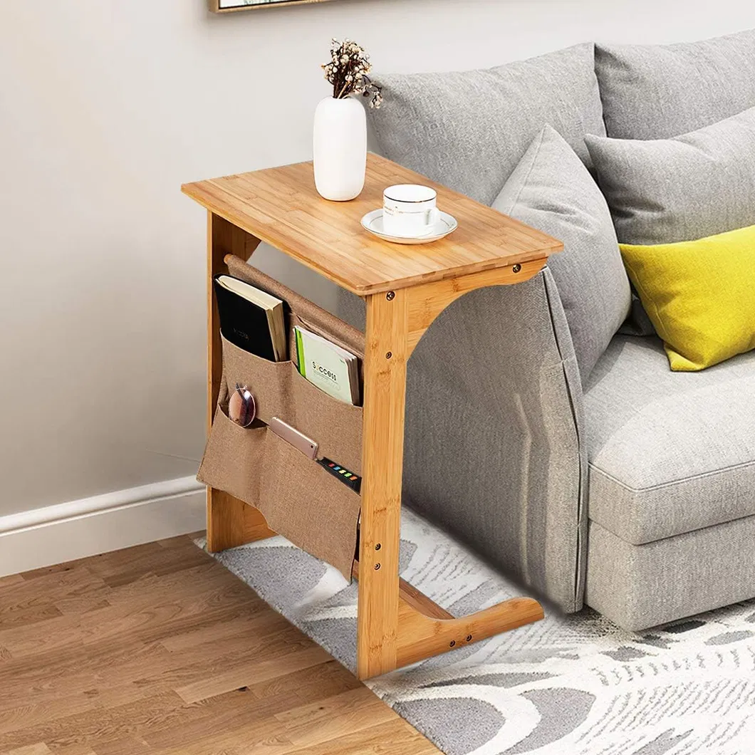 Mesa Lateral de Sofá C em Bambu Multifuncional para Quarto