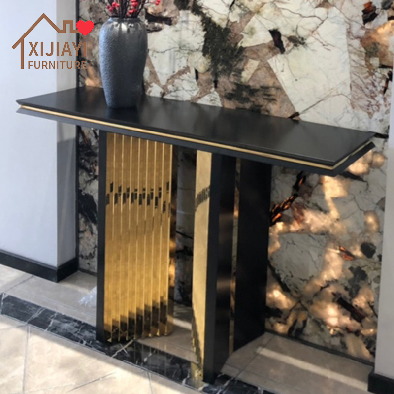 Mesa de Consola de Madeira Sólida Xijiayi para Hall de Entrada com Bordas de Metal para Lobby
