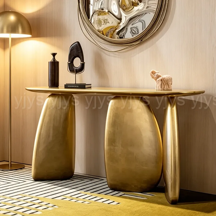 Mesa de Consola em Folha de Ouro de Designer Italiano