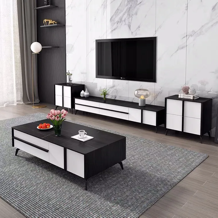 Mesa de café moderna de madeira para sala de estar, combinação simples, suporte para TV