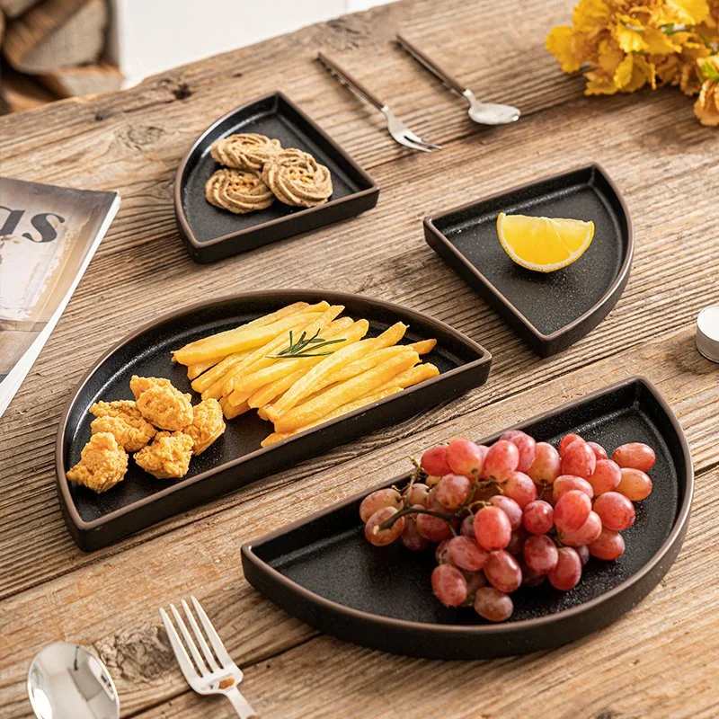 Restaurante Hotel Design Único Prato de Cerâmica em Forma de Meio Círculo Pratos Pretos Louça de Mesa