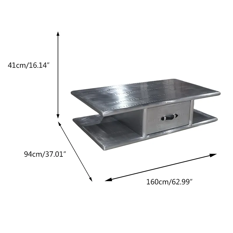 Mesa de Café de Madeira Aviador Perspetiva Traseira