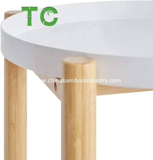 Mesa de Canto Redonda de Bambu Atacado com Cesta de Armazenamento Removível Mesa de Café Mesa Lateral Mesa de Sofá Mesa de Cama