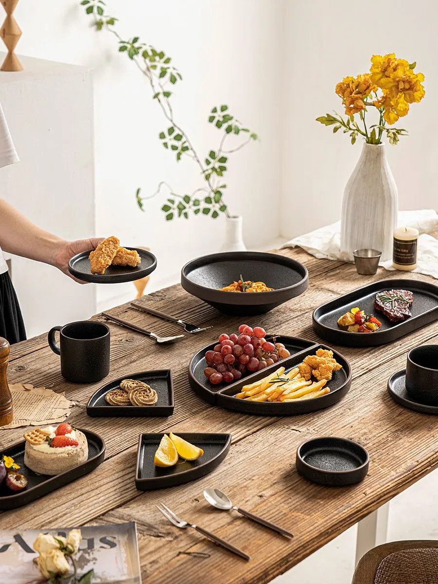 Restaurante Hotel Design Único Prato de Cerâmica em Forma de Meio Círculo Pratos Pretos Louça de Mesa