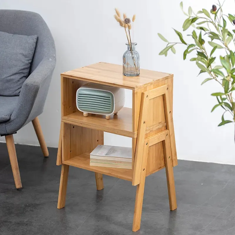 Mesa de cabeceira de bambu ecológica à venda por atacado, mesa de café empilhável, móveis para sala de estar e quarto
