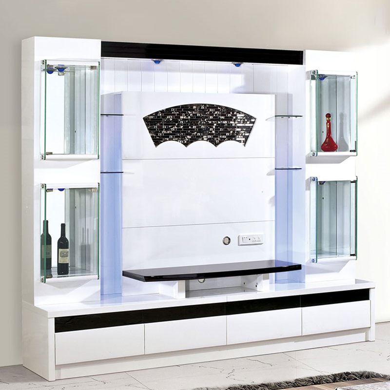 Armário de TV moderno de madeira montado na parede, móvel console para sala de estar, exibição em vidro, suporte para TV de madeira sólida