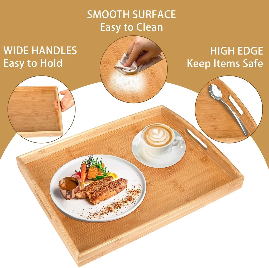 Bandeja de Bambu Multifuncional com Alças para Chá Café Mesa Cozinha Decorativa Cama
