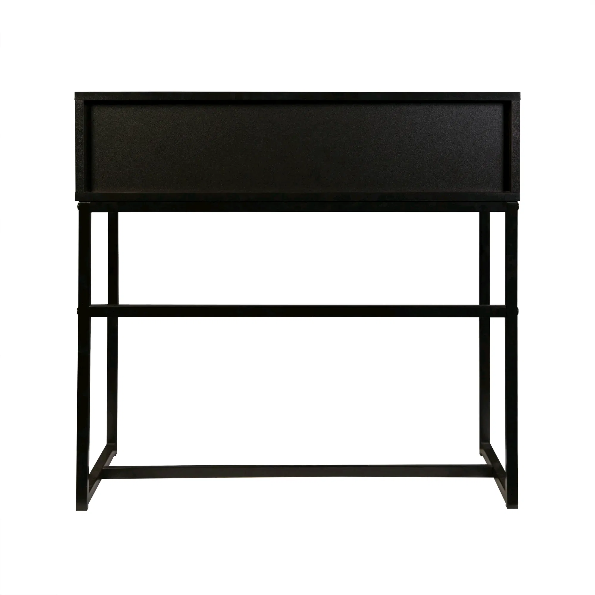 Mesa de Consola de Entrada Industrial Moderna com 2 Gavetas Aparência de Madeira Esculpida com Motivo Chevron em Metal