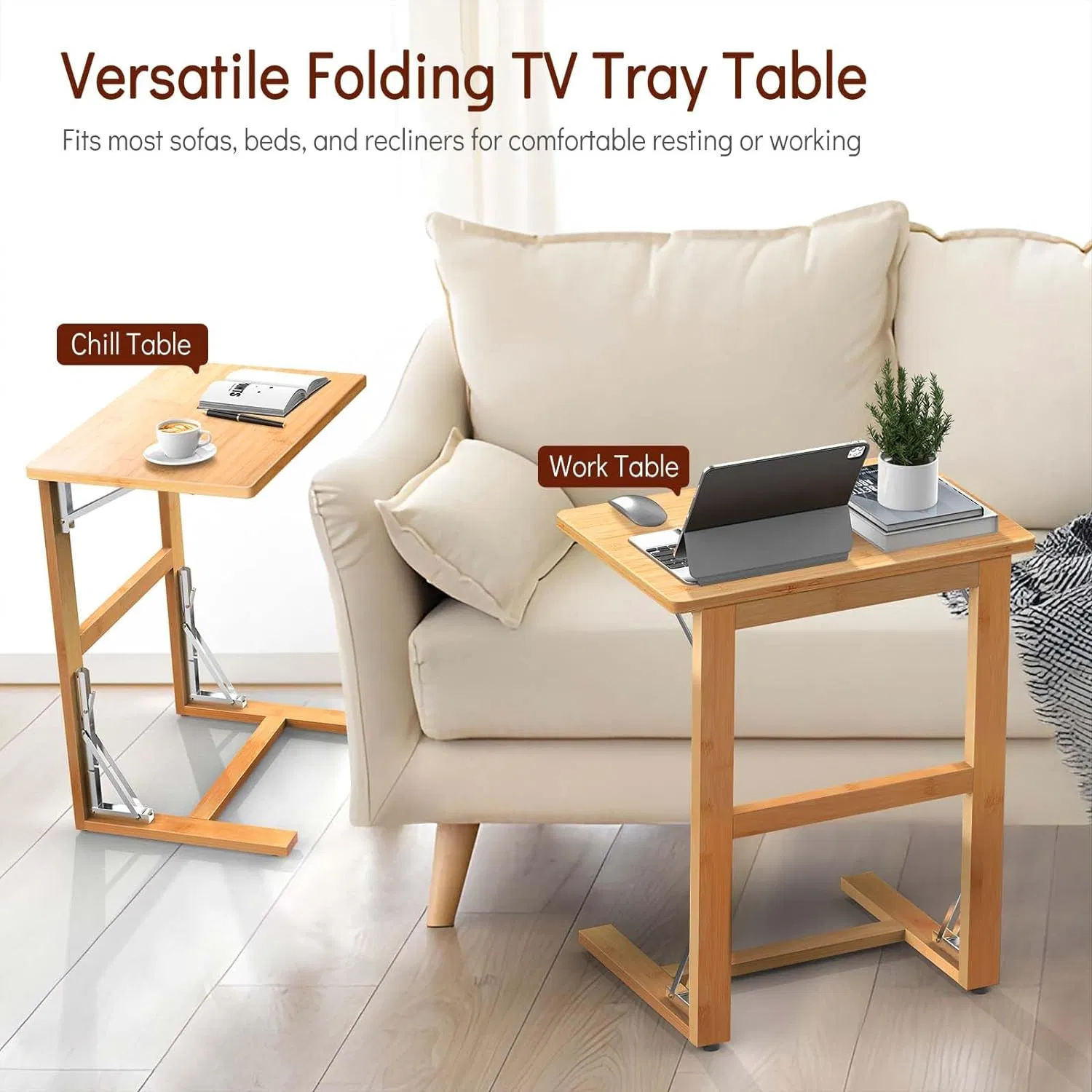 Mesa de Computador Portátil de Bambu para Sofá Lateral Mesa de Chá