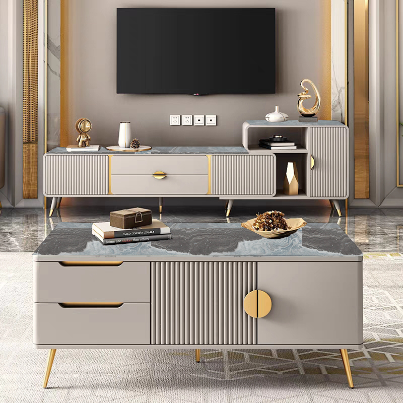 Móvel de TV de Madeira e Mesa de Café para Sala de Estar Estilosa