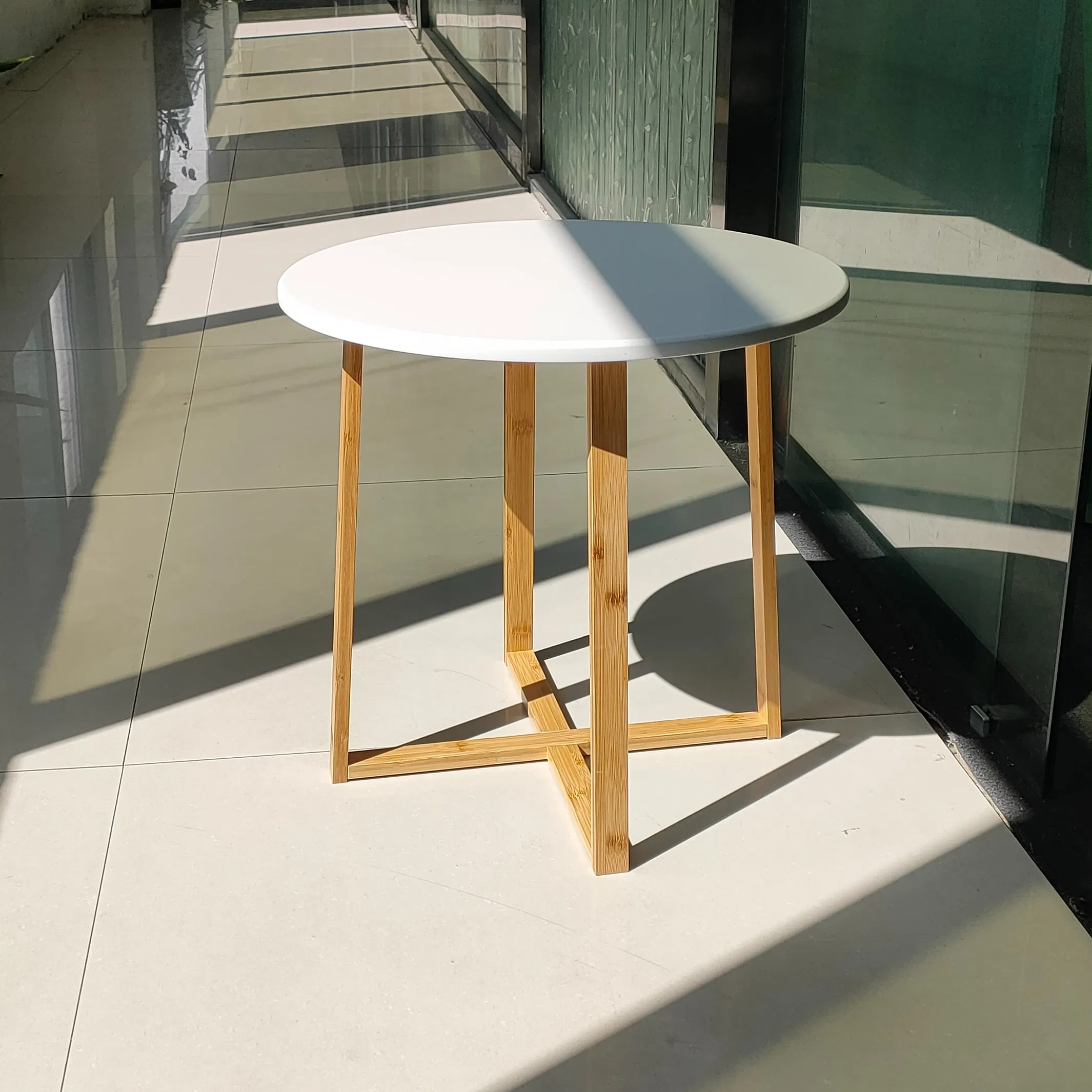 Quarto Atacado redondo de bambu branco de madeira moderno lado Sofá Mesa de café de fim de chá