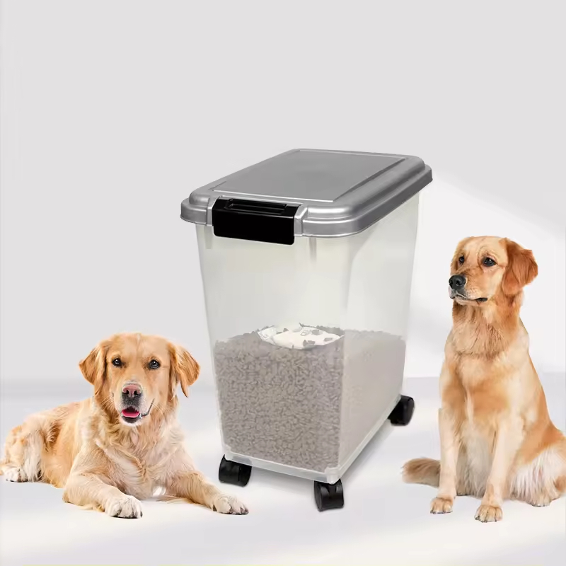 Bin de Armazenamento de Ração para Animais de Estimação Grande Capacidade, Hermético, para Cães e Gatos, em Material PP, Sem Rodas