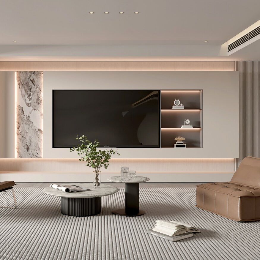 Móveis de Sala de Estar Modernos Suporte para TV de Pedra Sinterizada Modular de Madeira Simples