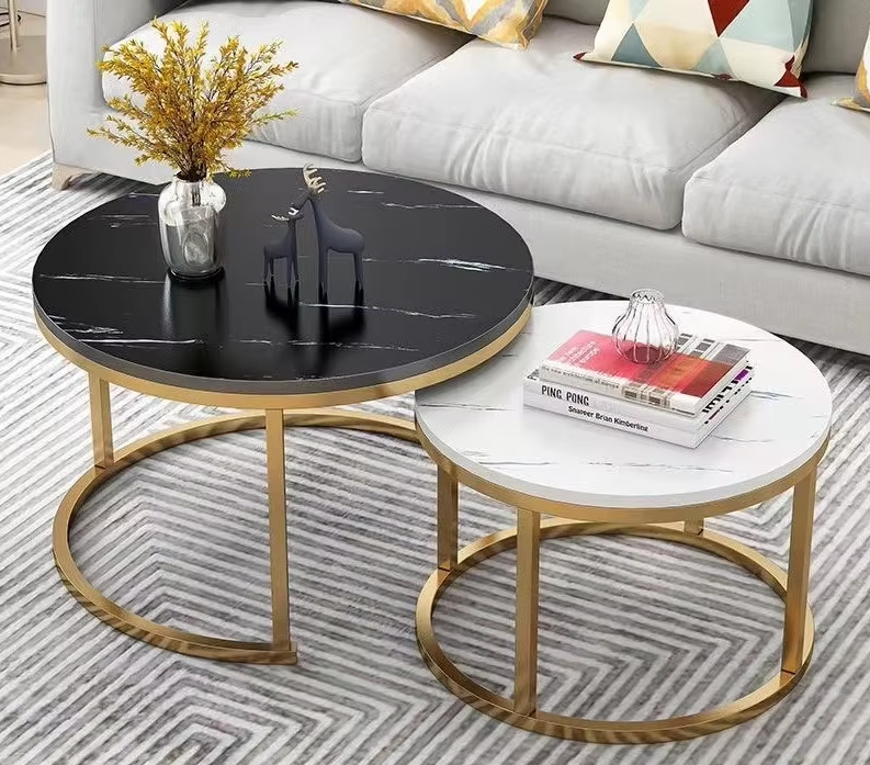 Móveis de Sala de Estar de Luxo Moderno Mesa de Café Redonda Personalizada em Madeira Nórdica com Estrutura de Metal Durável Fácil de Limpar para Uso Doméstico