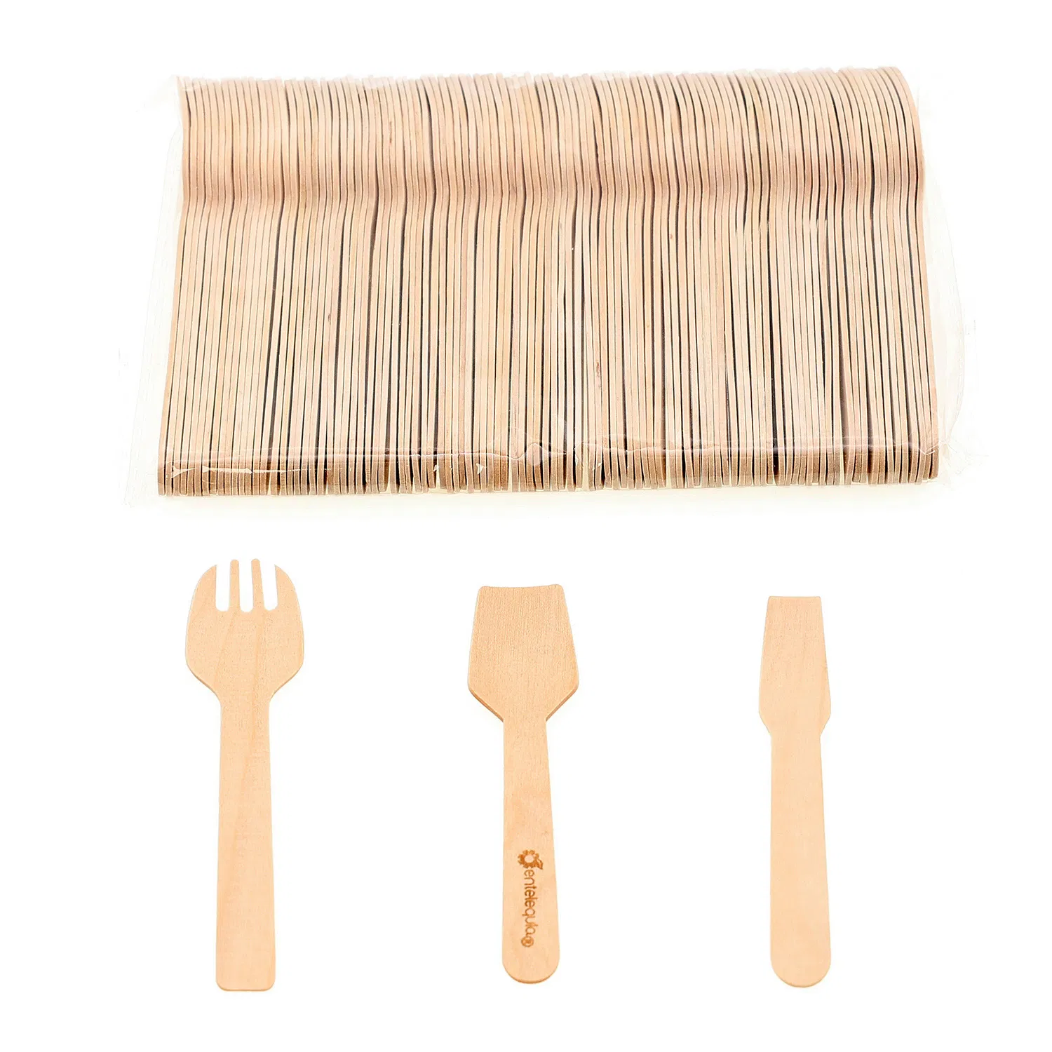 Conjunto de Talheres Descartáveis de Madeira Estiloso, Utensílio Biodegradável com Impressão Personalizada, Louça com Embalagem Individual e Tempo de Entrega Rápido