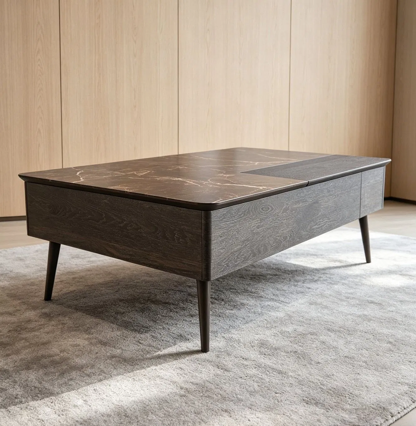 Mesa de Café com Tampo Elevatório Inteligente de Madeira para Sala de Estar Moderna