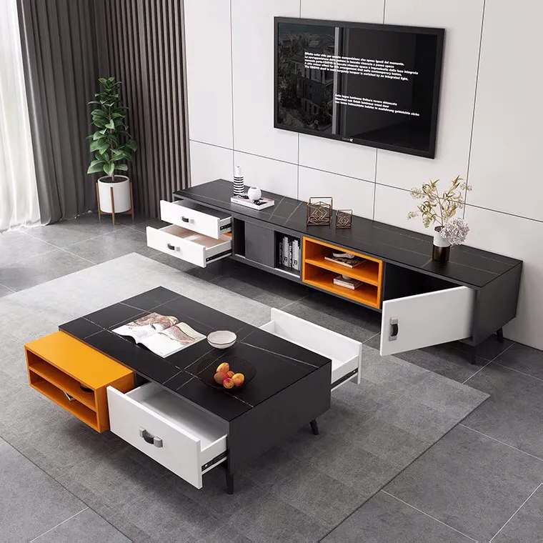 Mesa de café moderna de madeira para sala de estar, combinação simples, suporte para TV