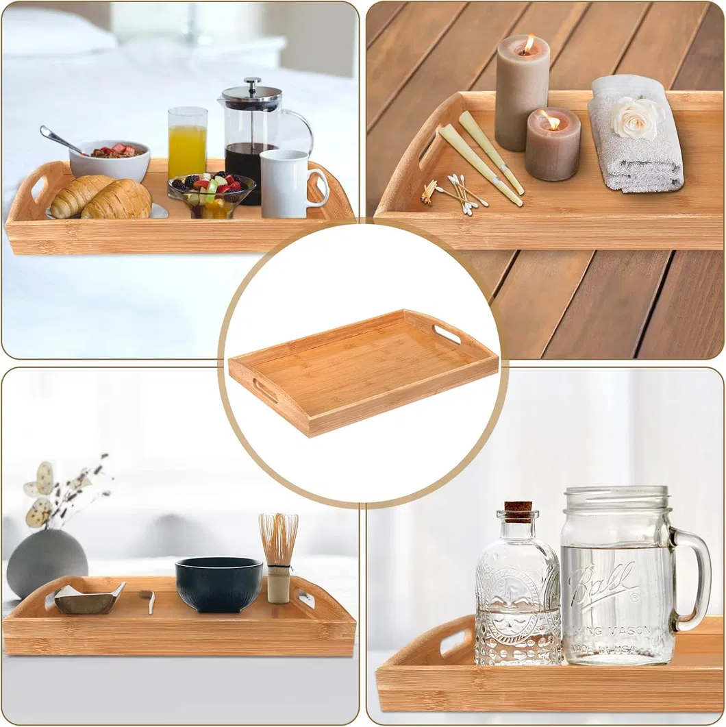 Bandeja de Bambu Multifuncional com Alças para Chá Café Mesa Cozinha Decorativa Cama