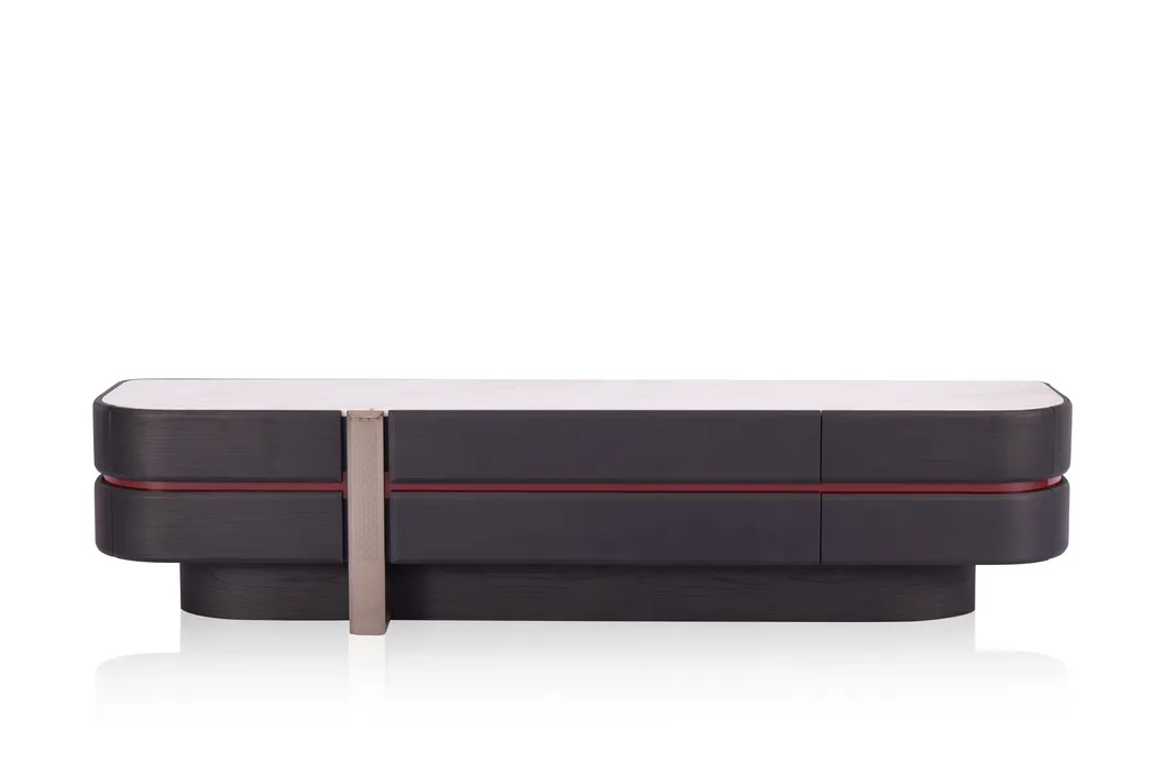 Venda Quente Designer Madeira Mármore Moderno Retângulo Sala de Estar Preto Suporte para TV